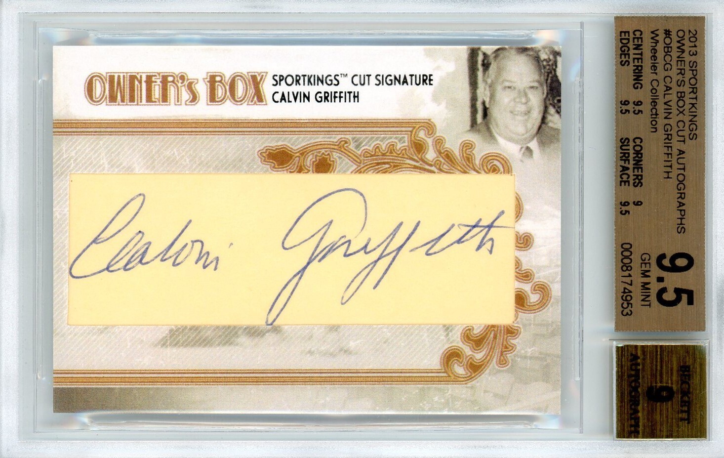 2013 SPORTKINGS OWNER'S BOX CUT AUTOGRAPHS 1/1 #OBCG CALVIN GRIFFITH BGS 9.5/9