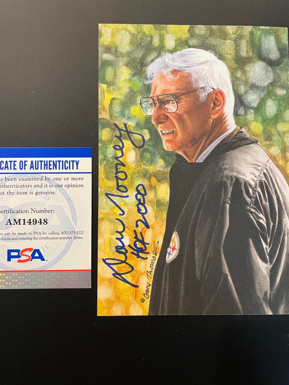 Dan Rooney And Russ Grimm signed Goal Line Art Card PSA/DNA