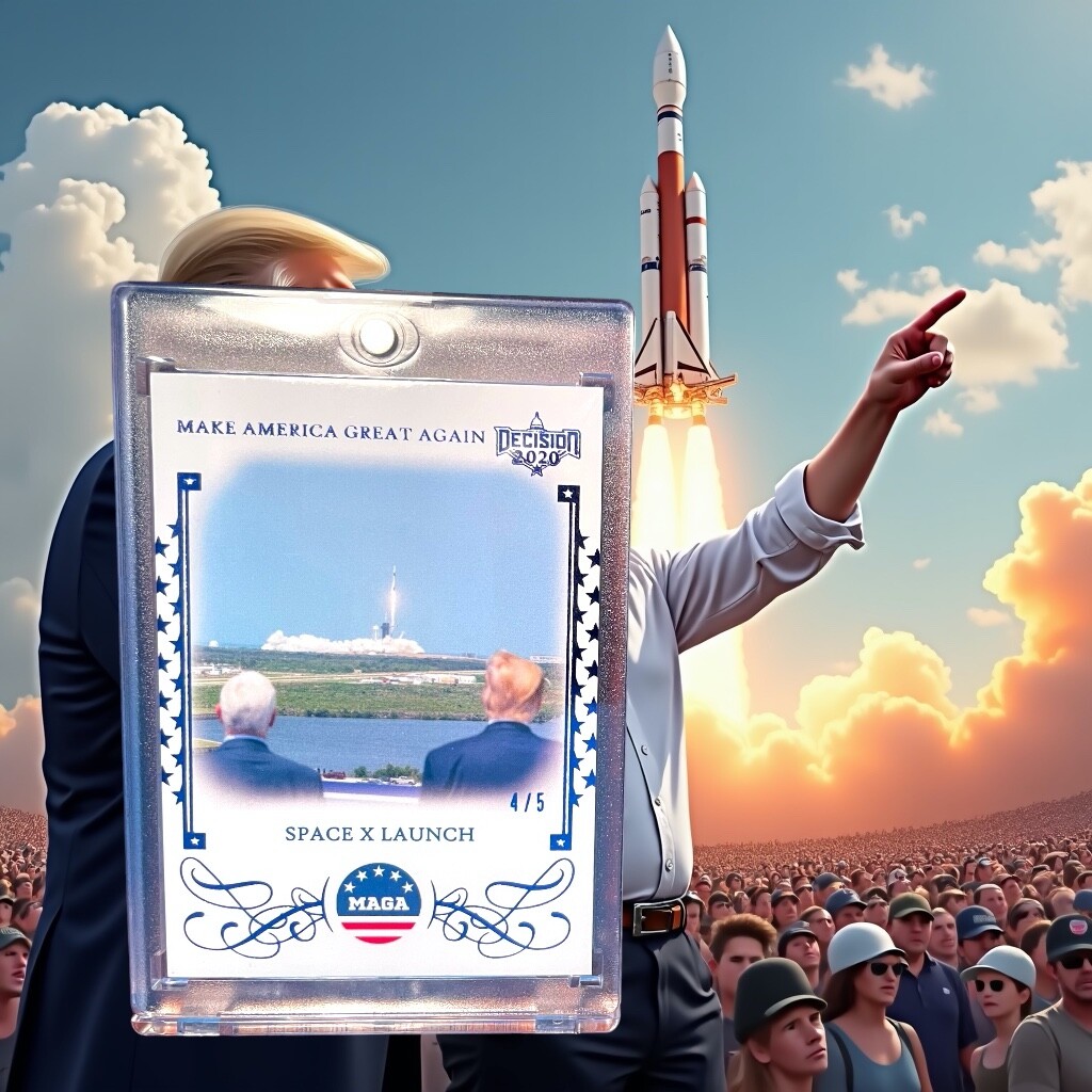Decision Donald Trump At Elon Musk Space X Launch Blue Foil 4/5 “Trump” Stunner!