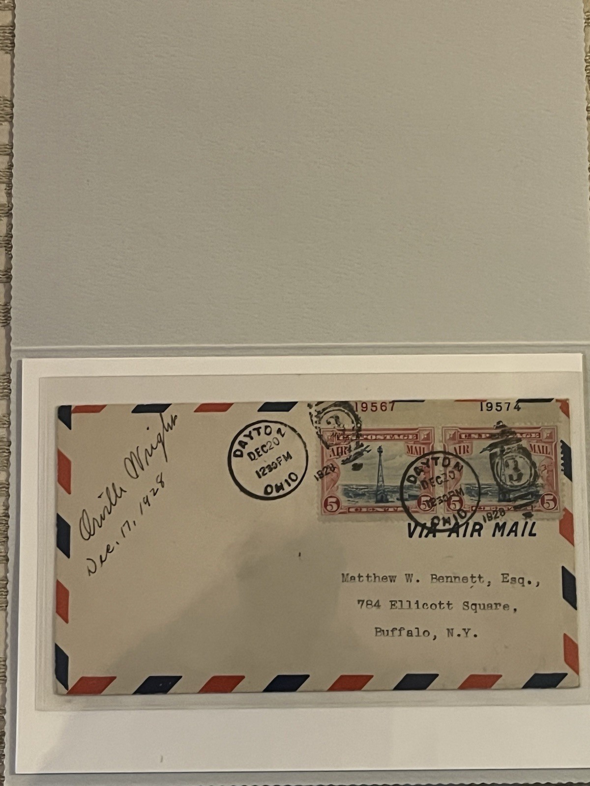 Aviation History: Orville Wright Autographed Envelope-1928 With COA.