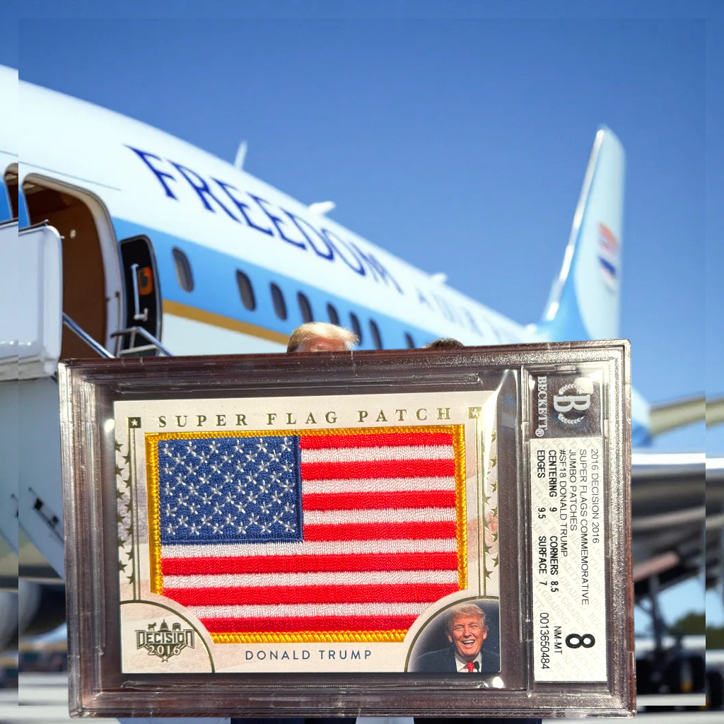 2016 DECISION DONALD TRUMP SUPER FLAG PATCH RC GOLD BGS 8 RIP CARLIE KIRK!🇺🇸