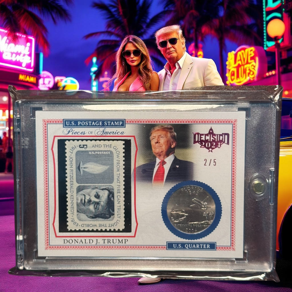 2024-25 Decision DONALD TRUMP 2/5 Pieces of America HOT! JFK Stamp and Quarter