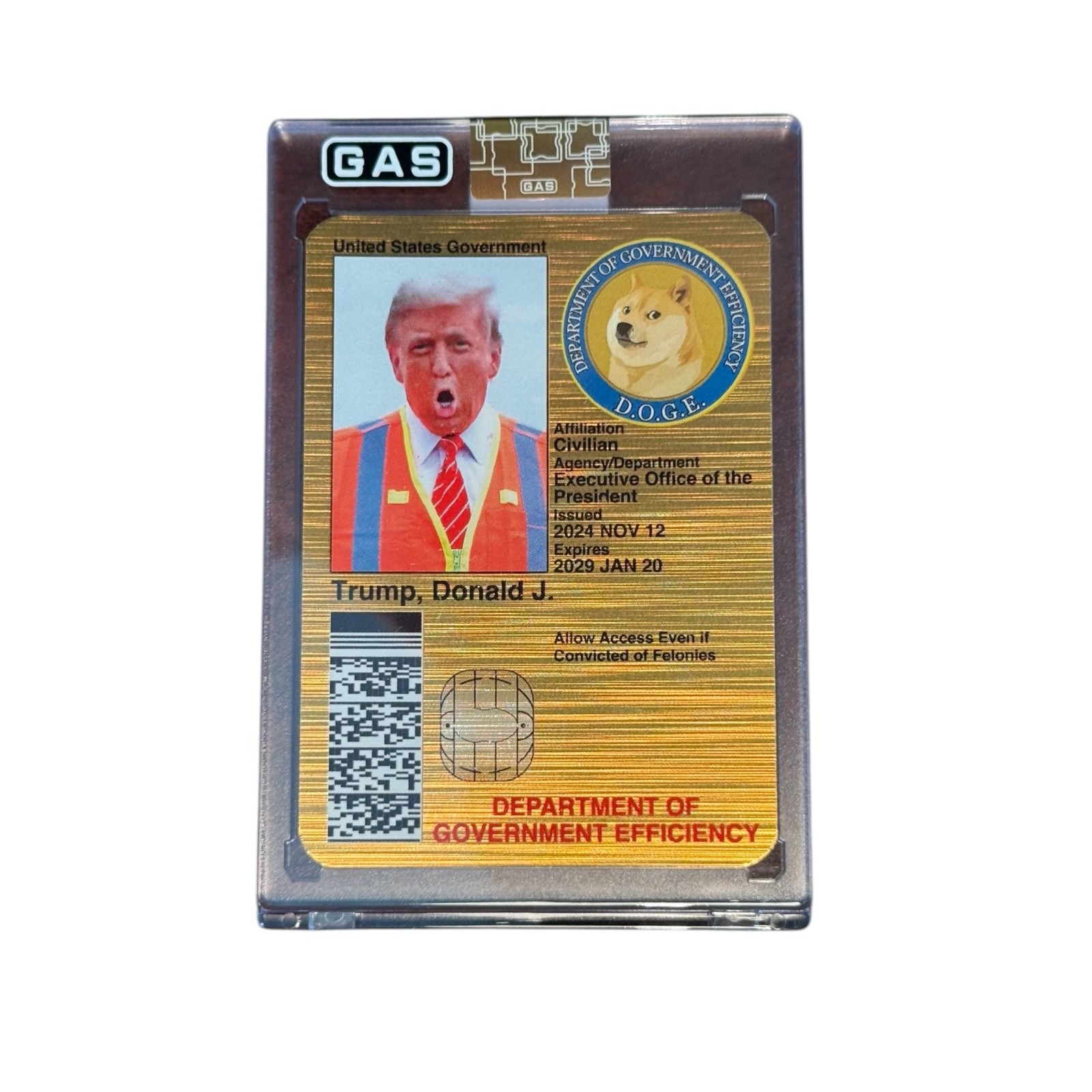 G.A.S. Limited Edition Donald Trump D.O.G.E. Gold CAC I.D. Card 63/100 RARE