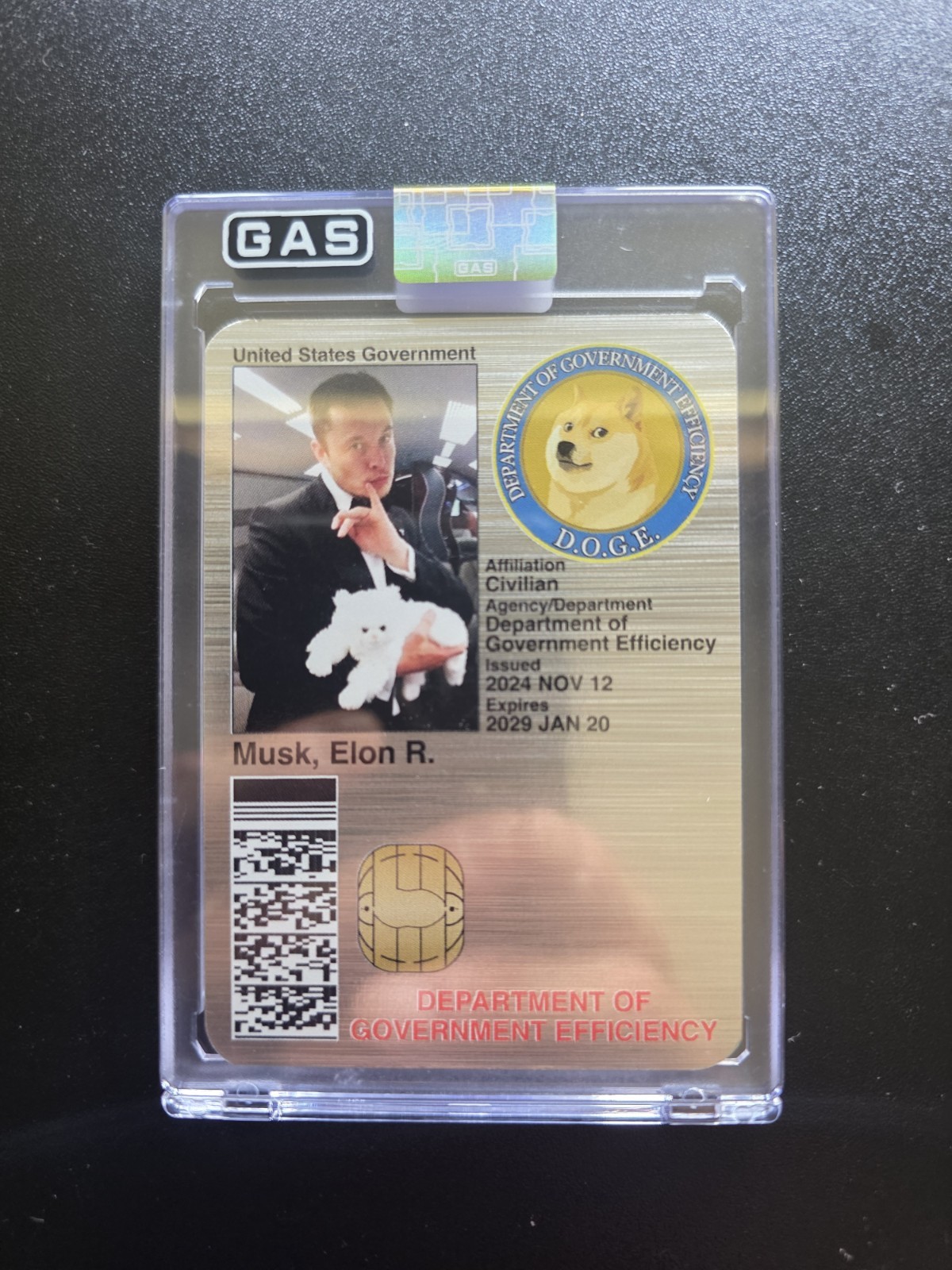 Elon Musk Doge Dogecoin Donald Trump DOGE Platinum GAS ID Card Trading #/100