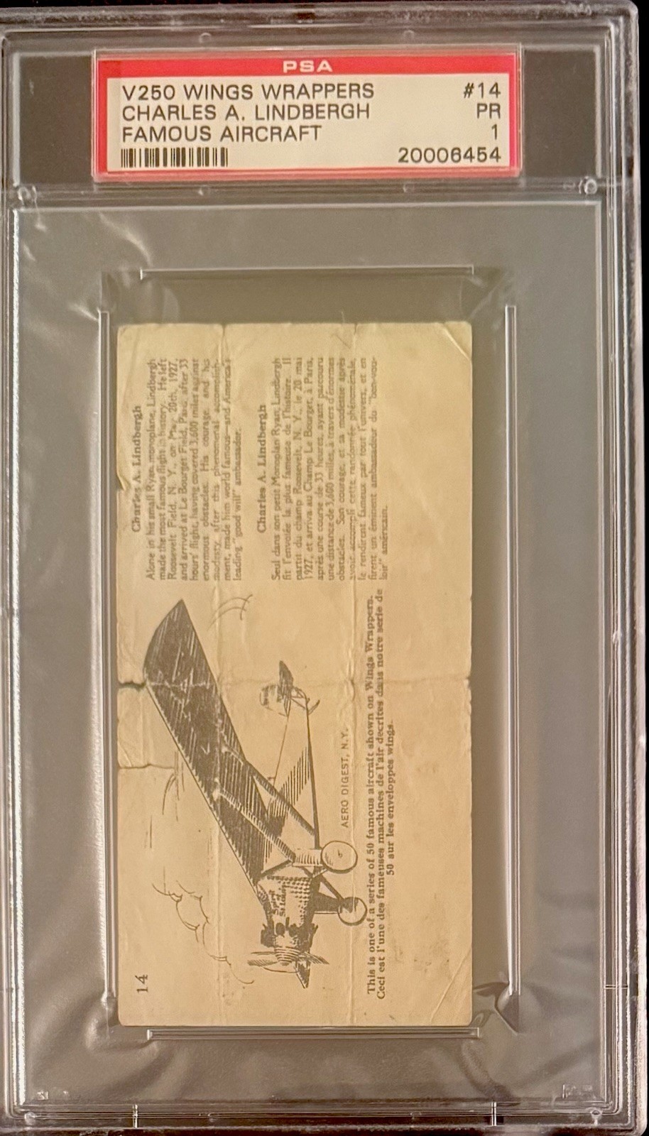 1929 V250 Wings Wrappers PSA 1 Pack #14 Charles Lindbergh Famous Aircraft