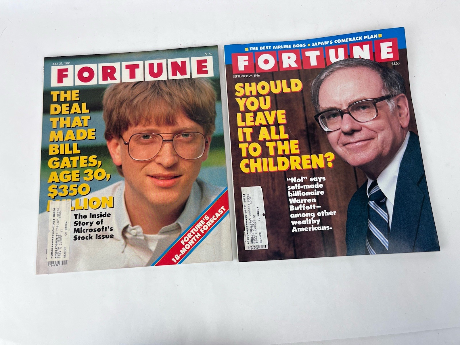 Fortune Magazine Sept. 29, 1986 Warren Buffett & July 21, 1986 Bill Gates Rare