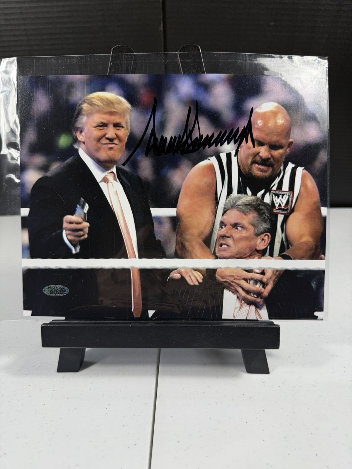 Donald Trump Signed 8x10 WWE Photo Stone Cold Vince McMahon TSA 3235265