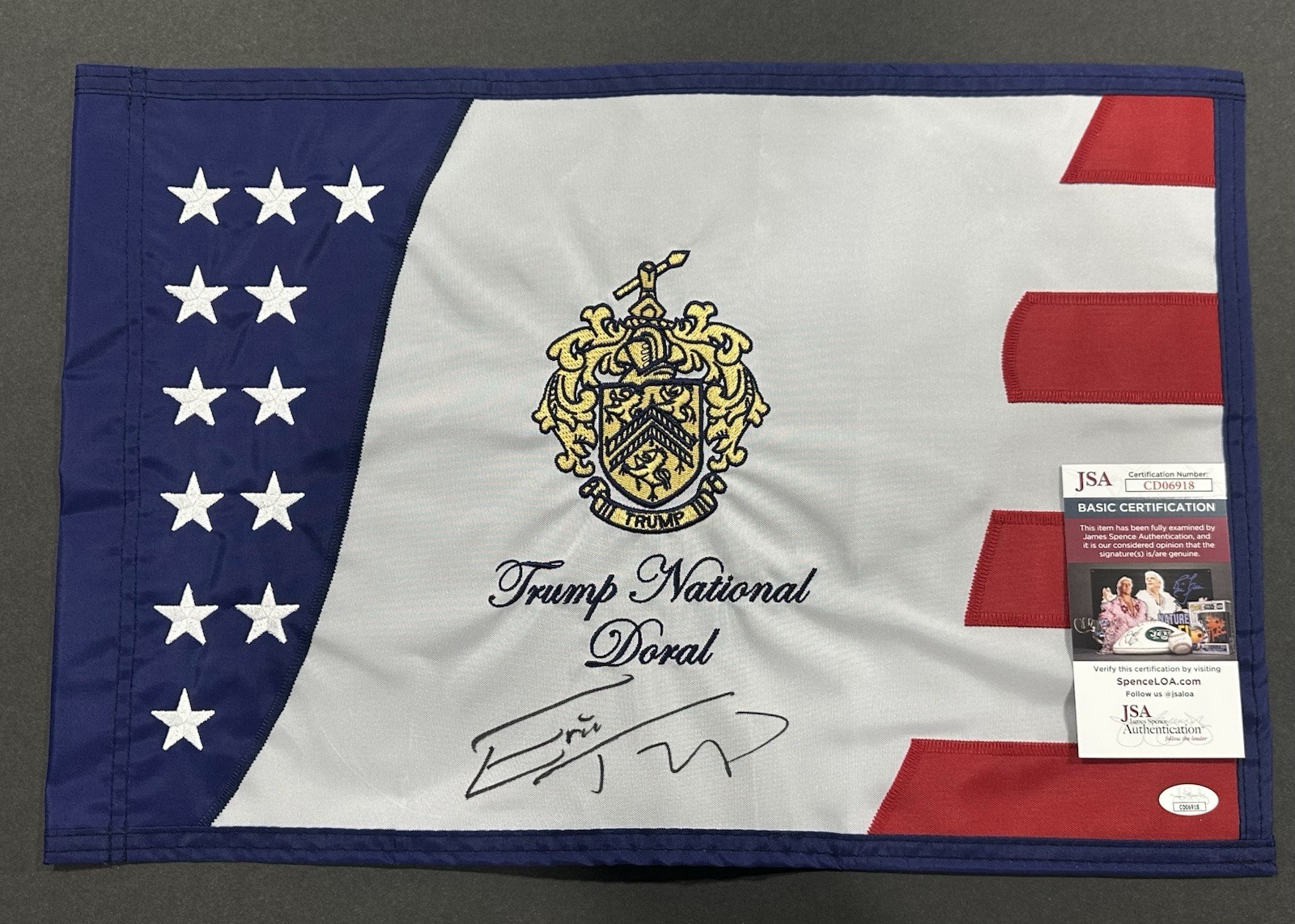 Eric Trump Signed Trump National Doral Golf Pin Flag Autographed Auto JSA COA