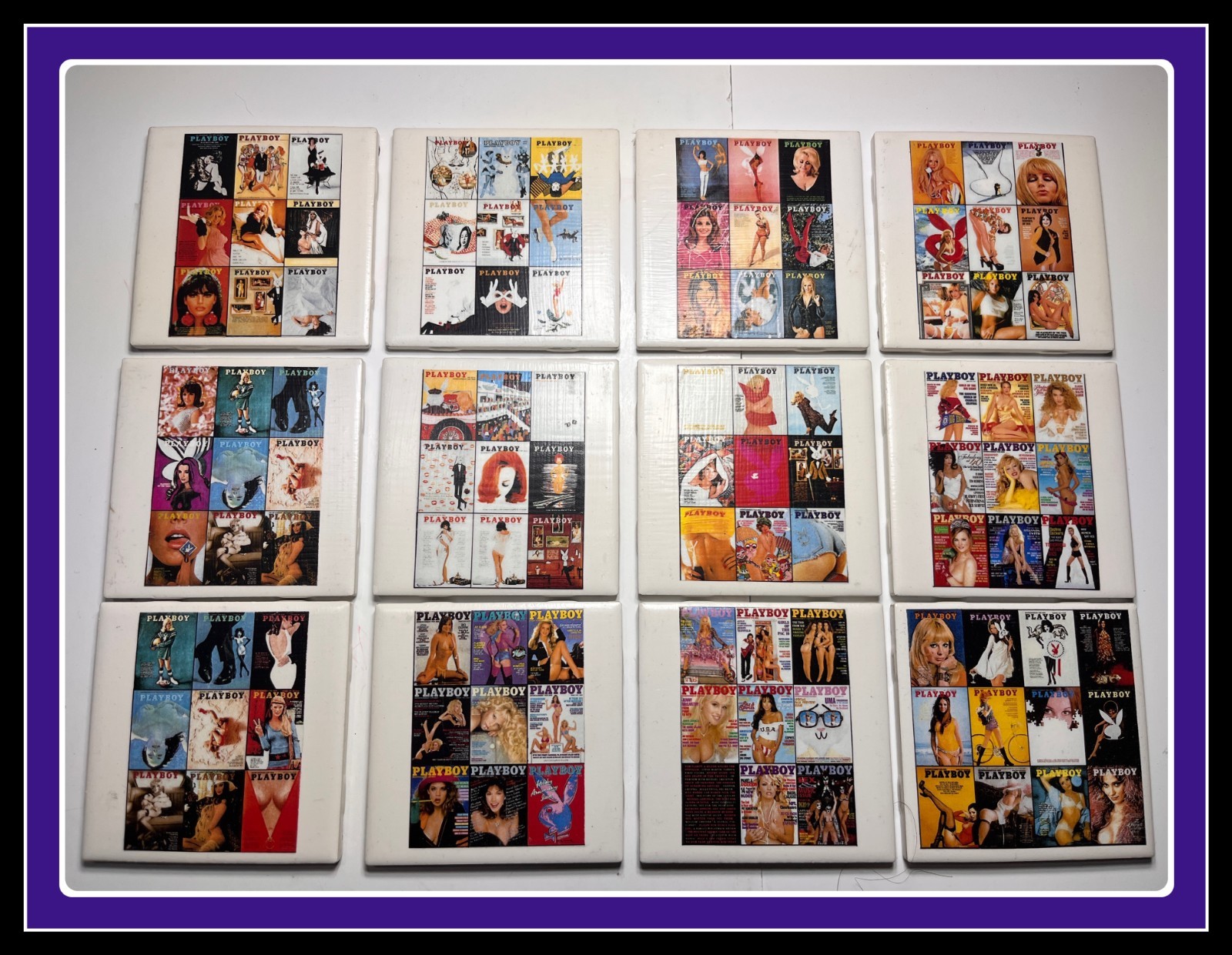 Rare 12 Playboy Magazine 1950's thru 90's Cover Pop Art Ceramic Tile HUGH HEFNER