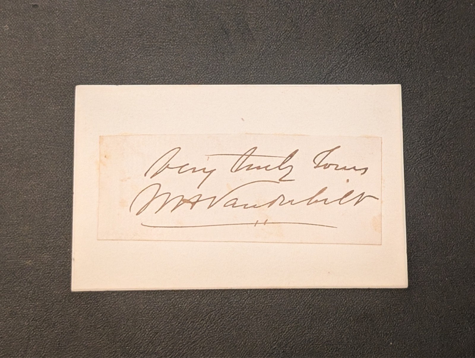 Signature by William H. Vanderbilt, Son of Cornelius Vanderbilt, 3 1/2 x 2 1/4