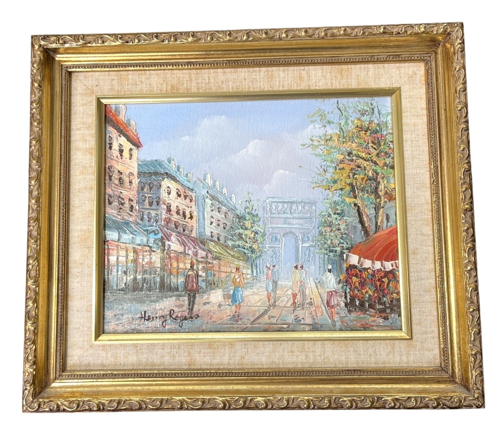 Henry Rogers Signed Oil Painting Paris Street Scene Arc de Triomphe Vintage