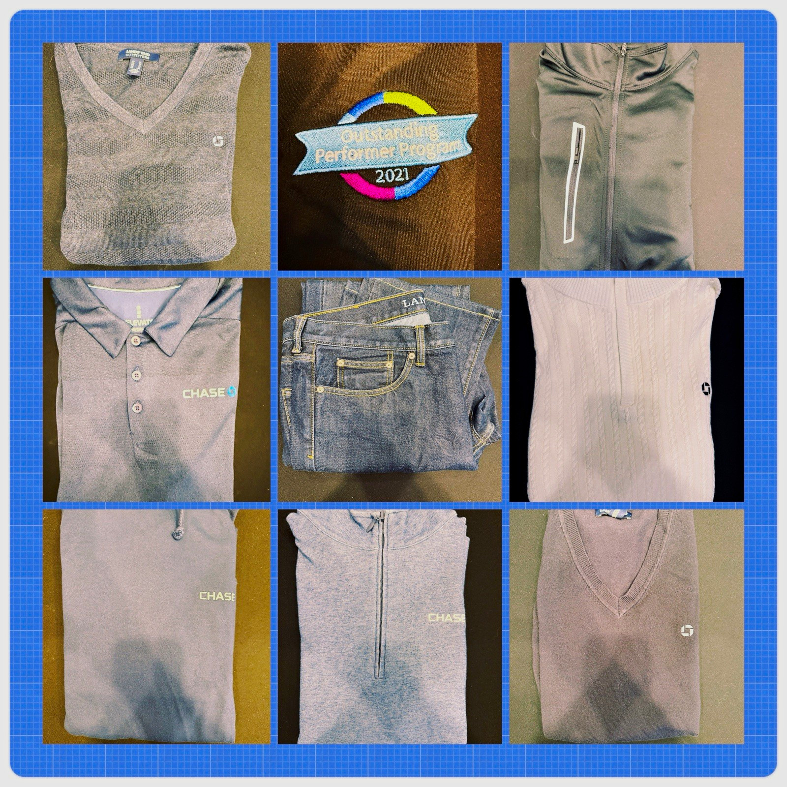 Huge 34pc Chase Bank JP Morgan Employee Apparel Lot Mens L/M Polos Quarter Zips
