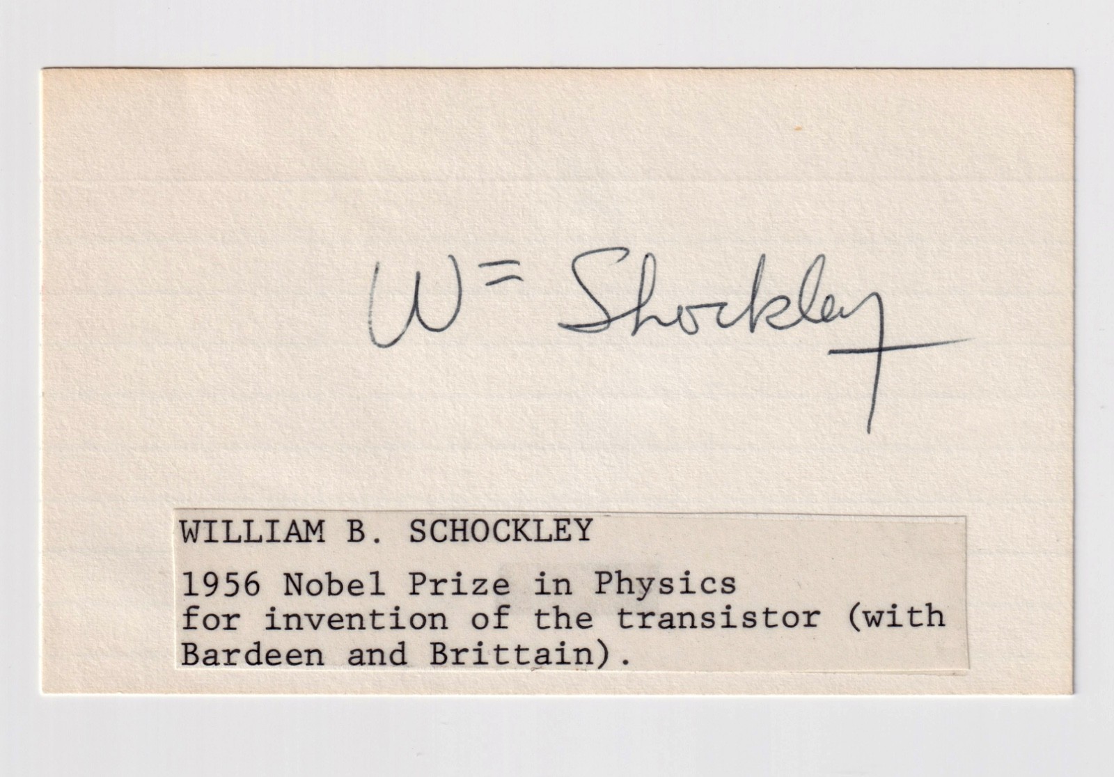 William Shockley Autograph Signed 3 x 5 Card 1956 Nobel Prize Physics Transistor