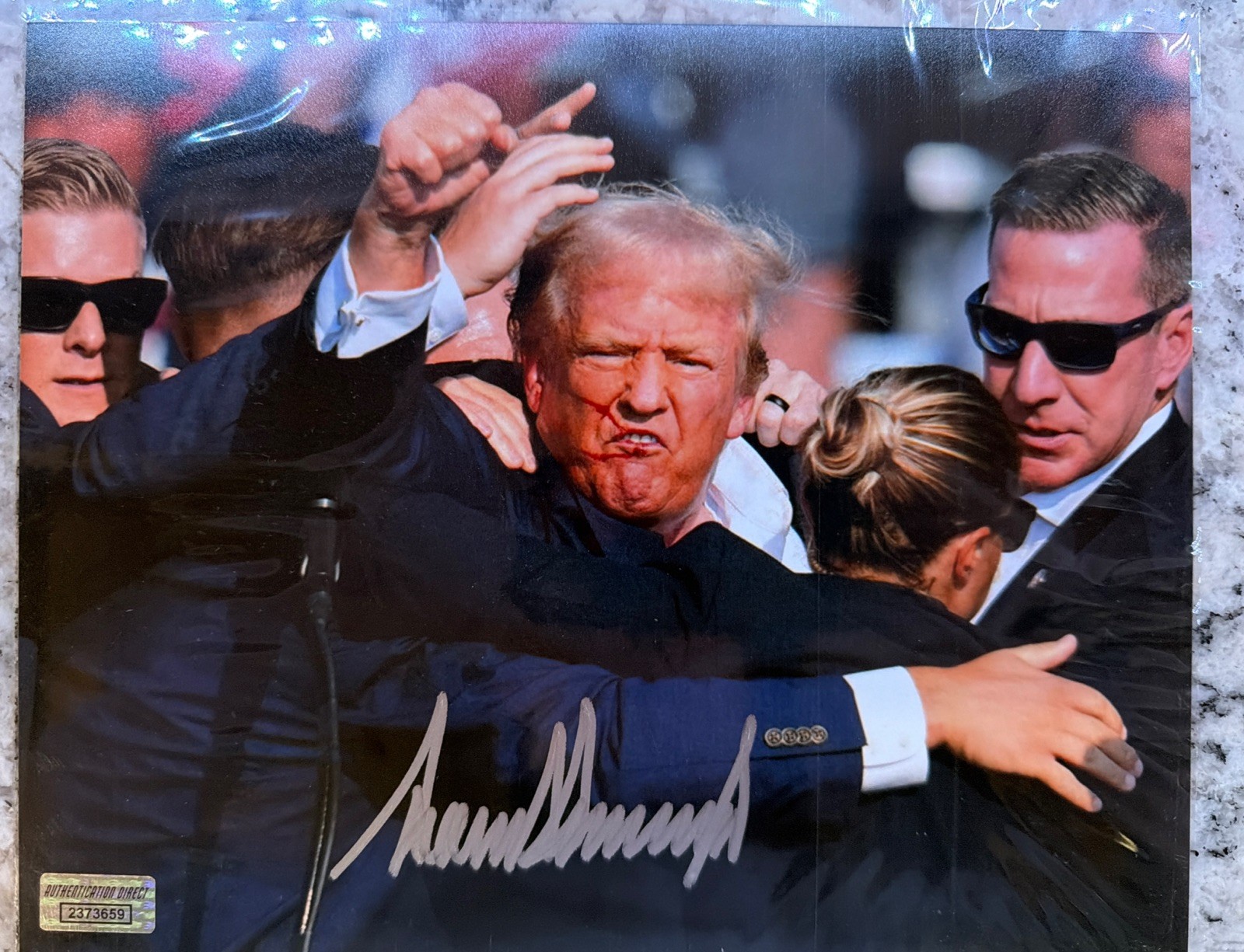 Donald Trump signed 8x10 The Day Trump Was Shot. W/ COA *RARE* President Auto
