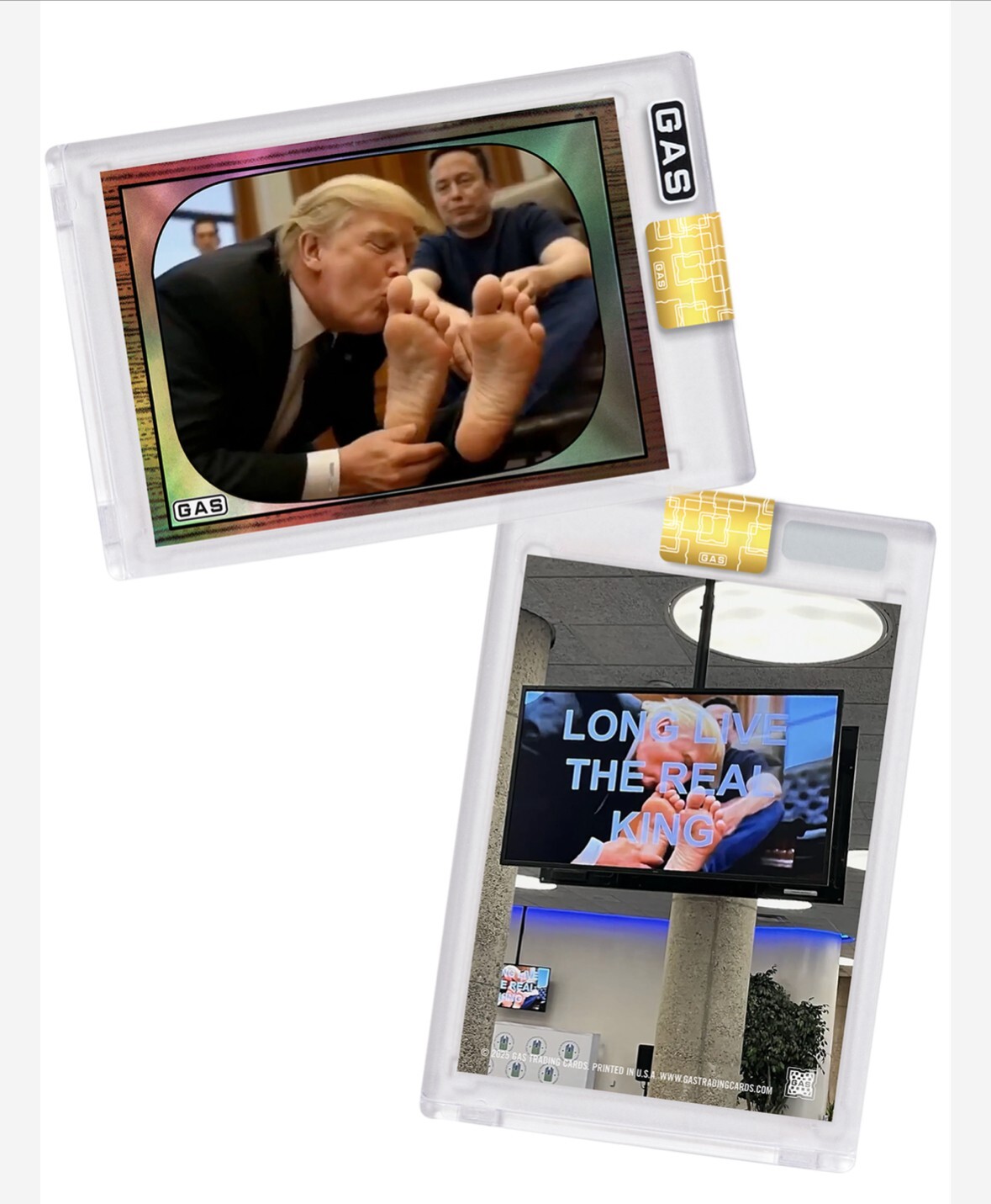 2025 GAS President DONALD TRUMP Kissing ELON MUSK Feet # 28/75 Rainbow Foil Card
