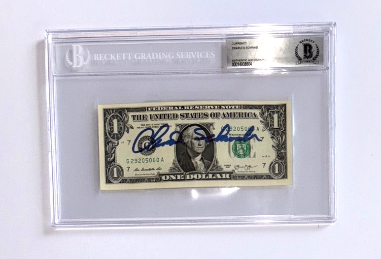 CHARLES SCHWAB SIGNED $1 BILL US MONEY CURRENCY BANK FOUNDER INVESTOR BAS