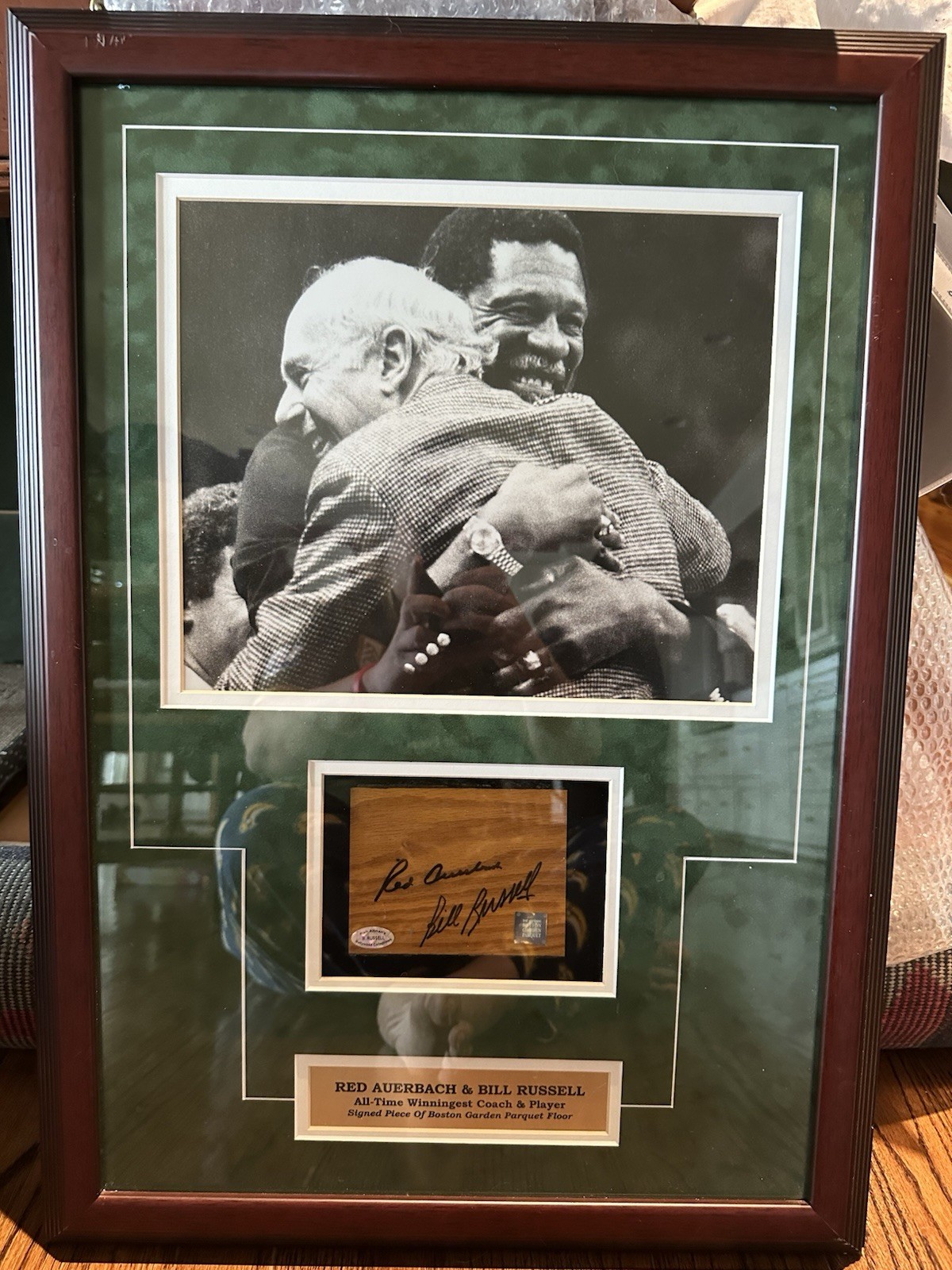 Red Auerbach & Bill Russell Signed Boston Celtics Parquet Floor Display Beckett