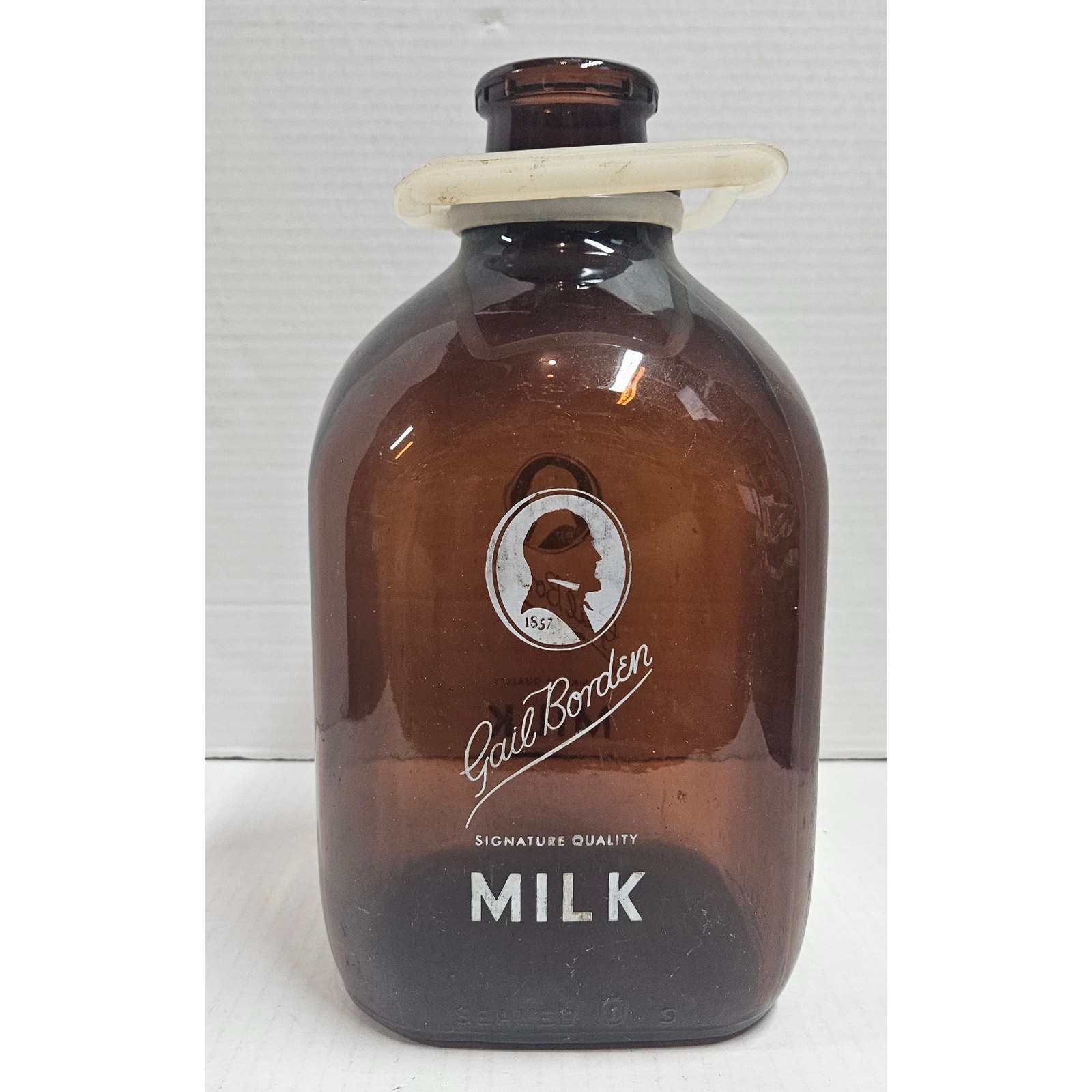 Antique Vintage Gail Borden Signature Quality Gallon Brown Glass Milk Jug