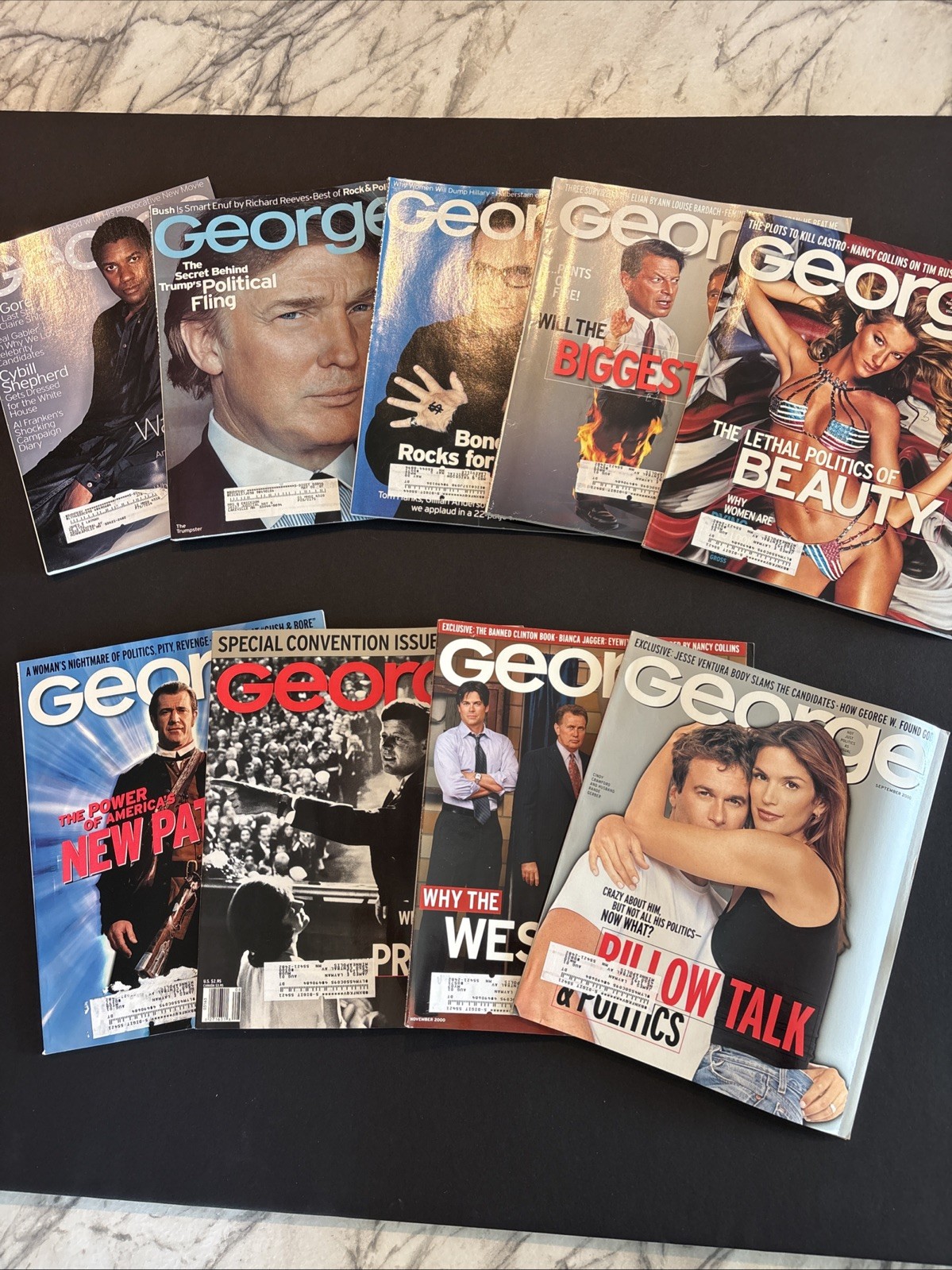 2000 Lot of 9 GEORGE magazines collection JFK Jr, Trump issue included