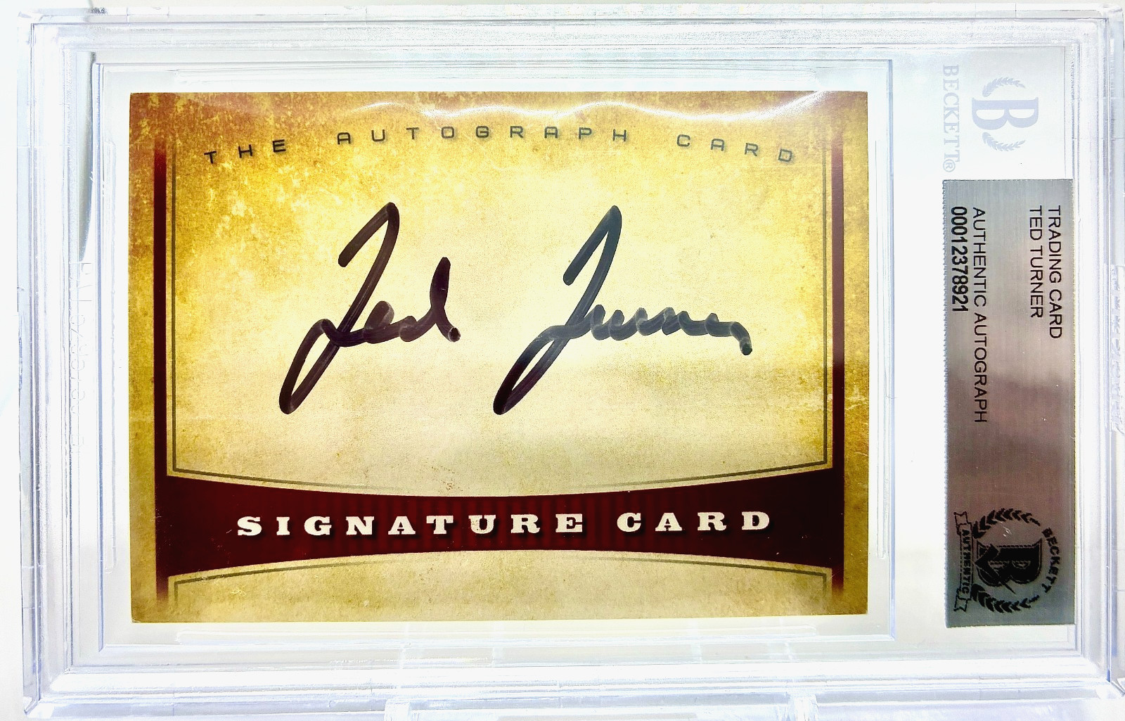 TED TURNER HAND SIGNED AUTOGRAPH CARD ENCASED BECKETT  AUTHENTICATED