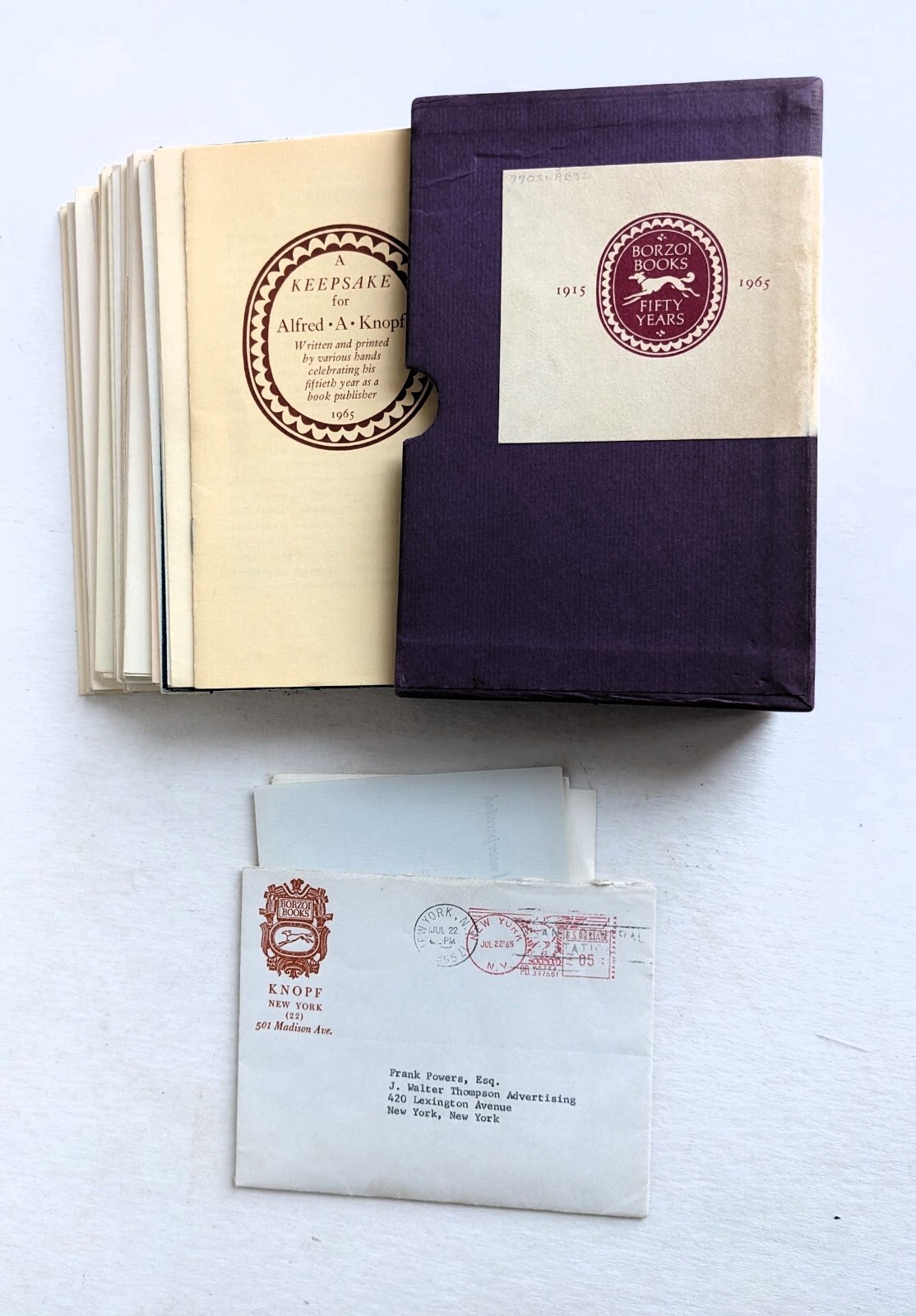 KEEPSAKE FOR ALFRED A. KNOPF w/ 50 SMALL-PRESS FINE-PRINTINGS + 2 SIGNED LETTERS