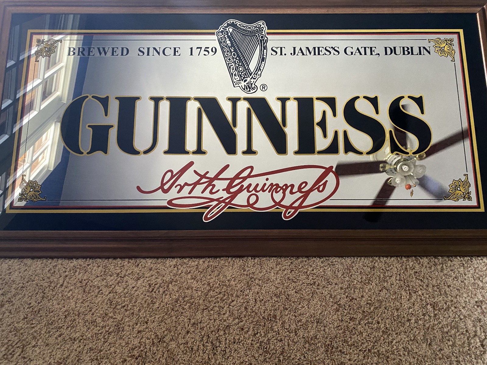 Guinness bar mirror 65.5" x 33.5", Arthur Guinness signature
