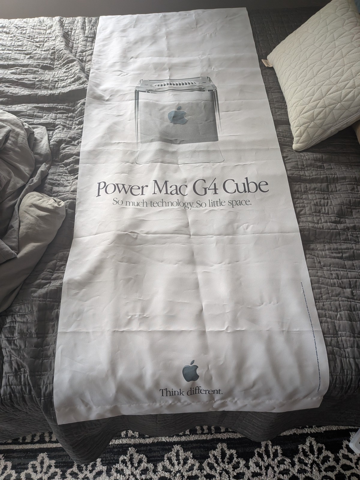 Vintage Apple Power Mac G4 Cube Cloth Banner Macintosh Computer Steve Jobs
