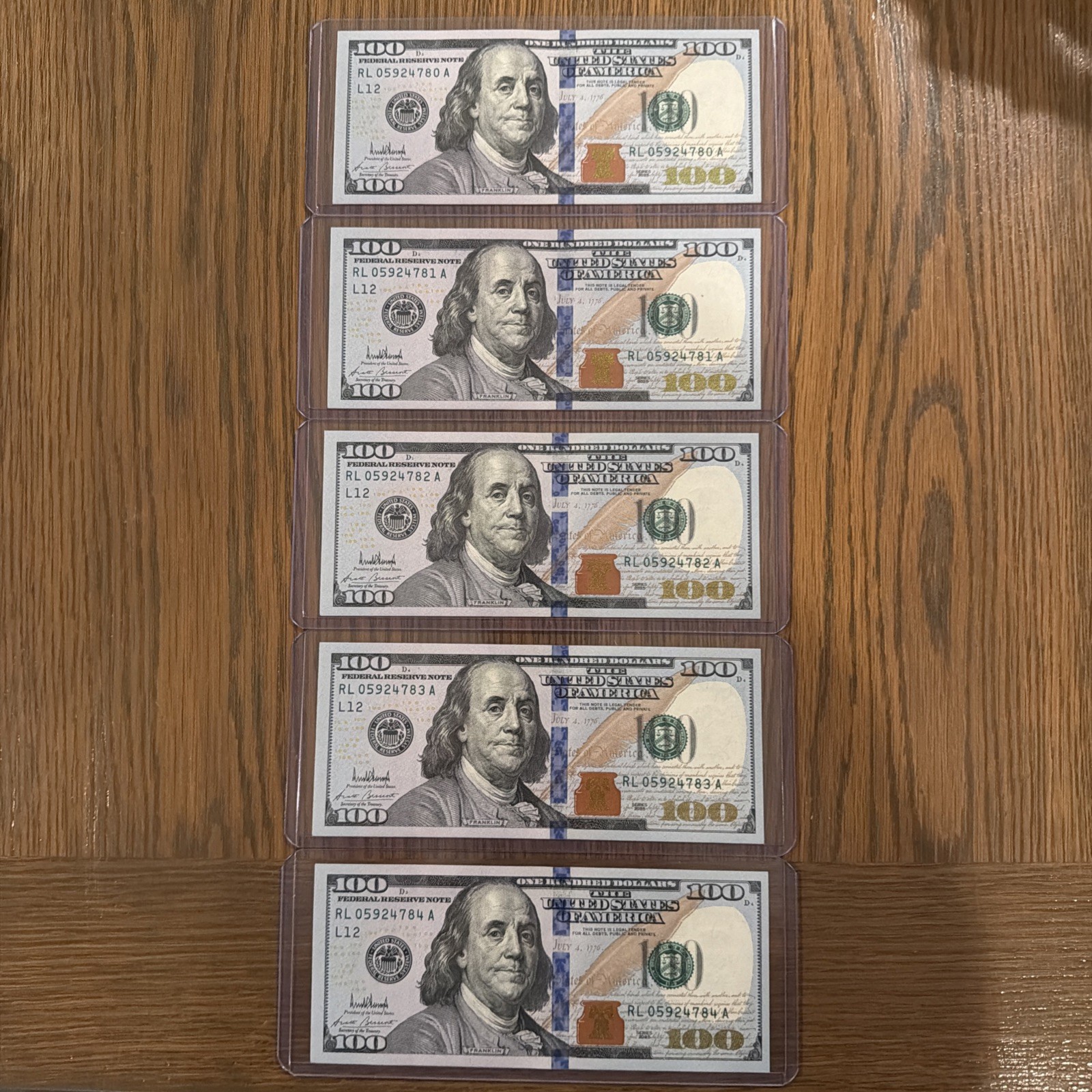 Five 2025  $100 Donald Trump Signature Printed On Notes Uncirculated Seq Serials