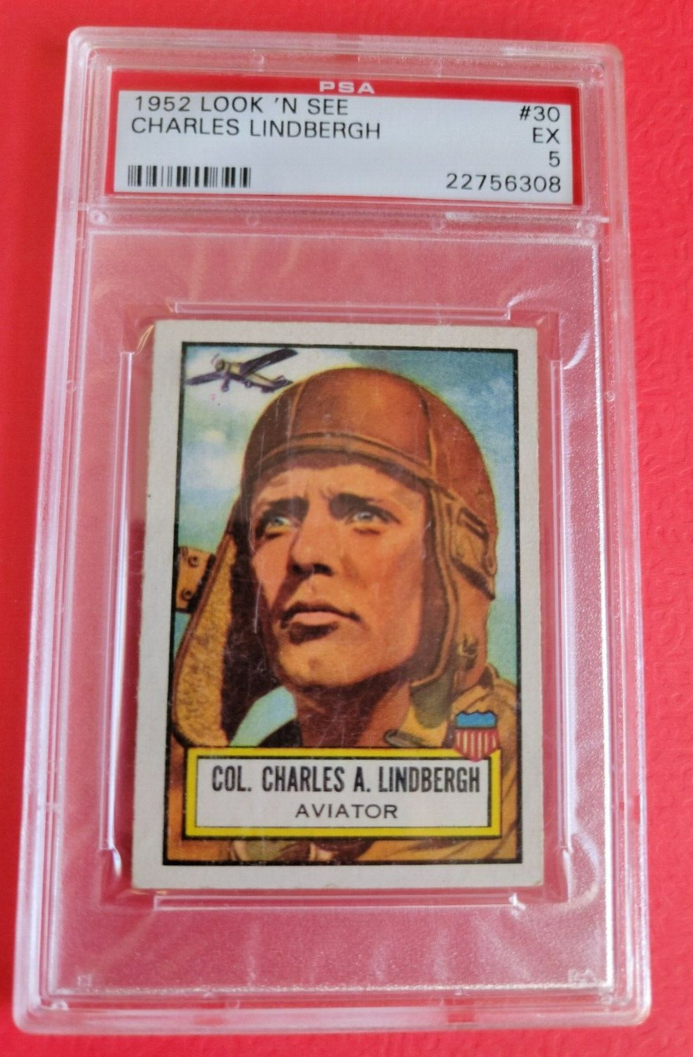 CHARLES LINDBERGH AVIATOR 1952 TOPPS LOOK 'N SEE CARD #30 GRADED PSA 5 EXCELLENT