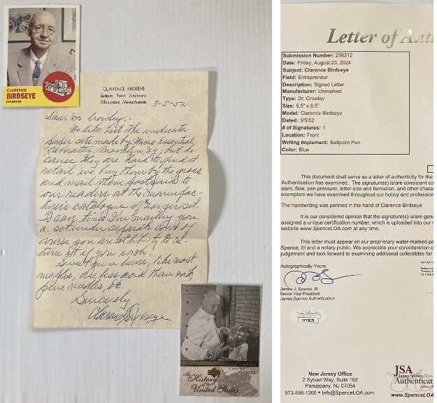 Inventor Clarence Birdseye Signed Autograph Letter +2 Cards - JSA LOA - FREE S&H