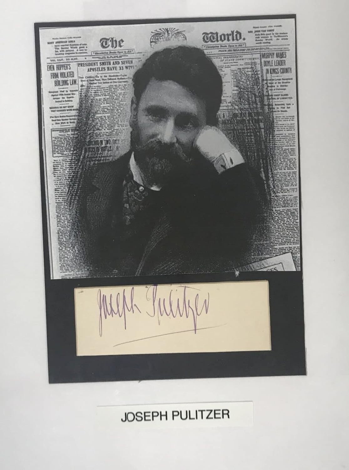 Joseph Pulitzer (d. 1911) Signed Autographed Vintage Signature 8.5x11 Display