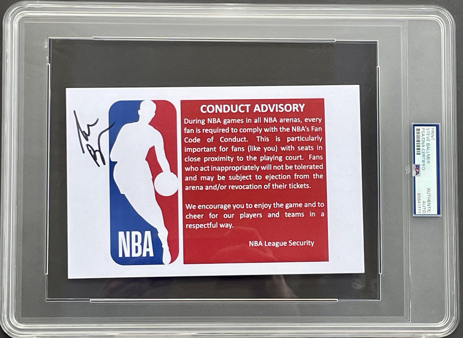 Steve Ballmer Signed Autographed Nba Conduct Policy Paper 6x9 Psa/Dna Slab