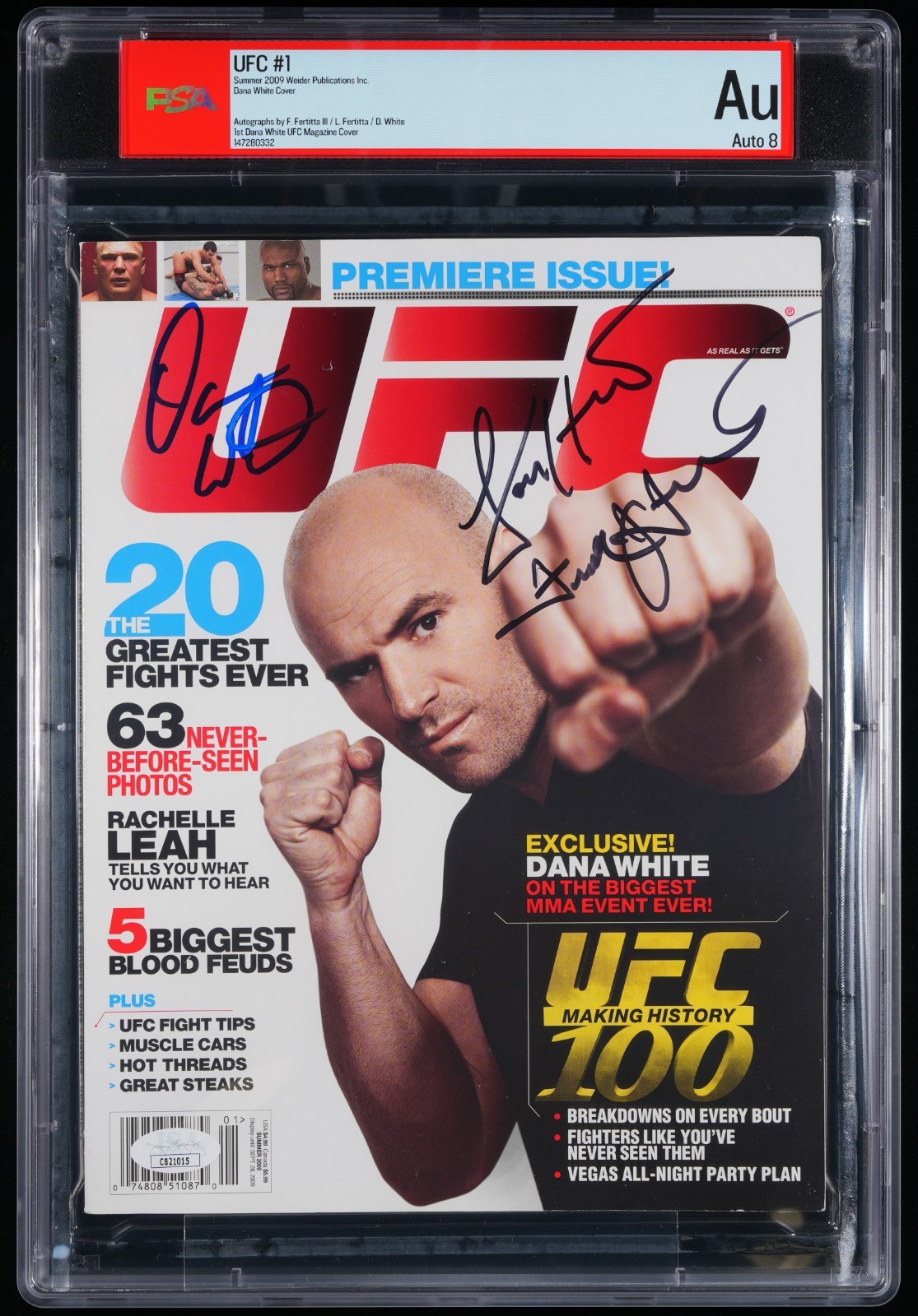 Issue #1 UFC Magazine Auto By DANA WHITE, LORENZO & FRANK FERTITTA a 1/1 PSA aut