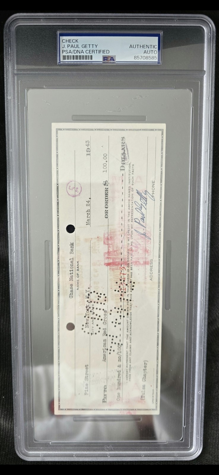 J. PAUL GETTY SIGNED / AUTOGRAPH CHECK PSA AUTHENTIC!