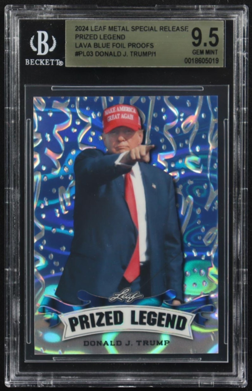 Donald J. Trump 2024 Leaf Metal Special Release Lava Blue Foil 1/1〰️Beckett 9.5!
