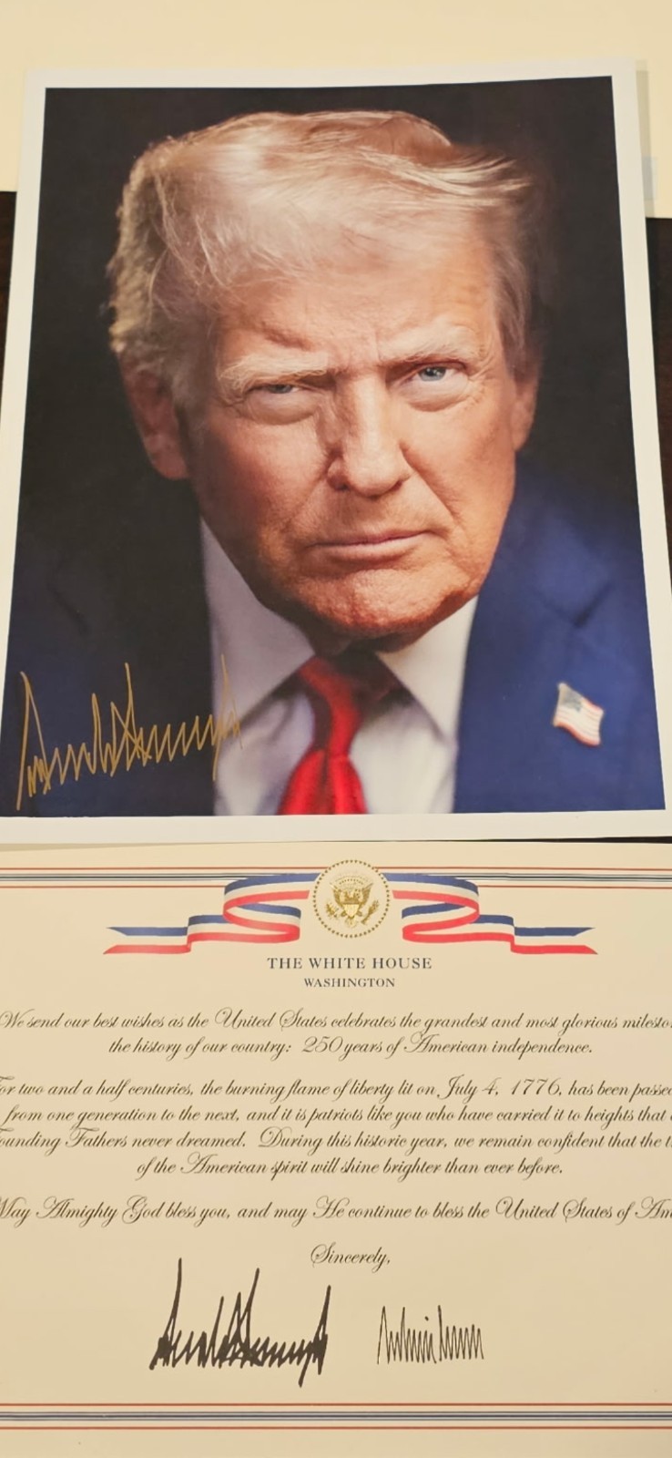 Donald J. Trump Signed Photograph on Paper w/ White House Letter, 2017-2021