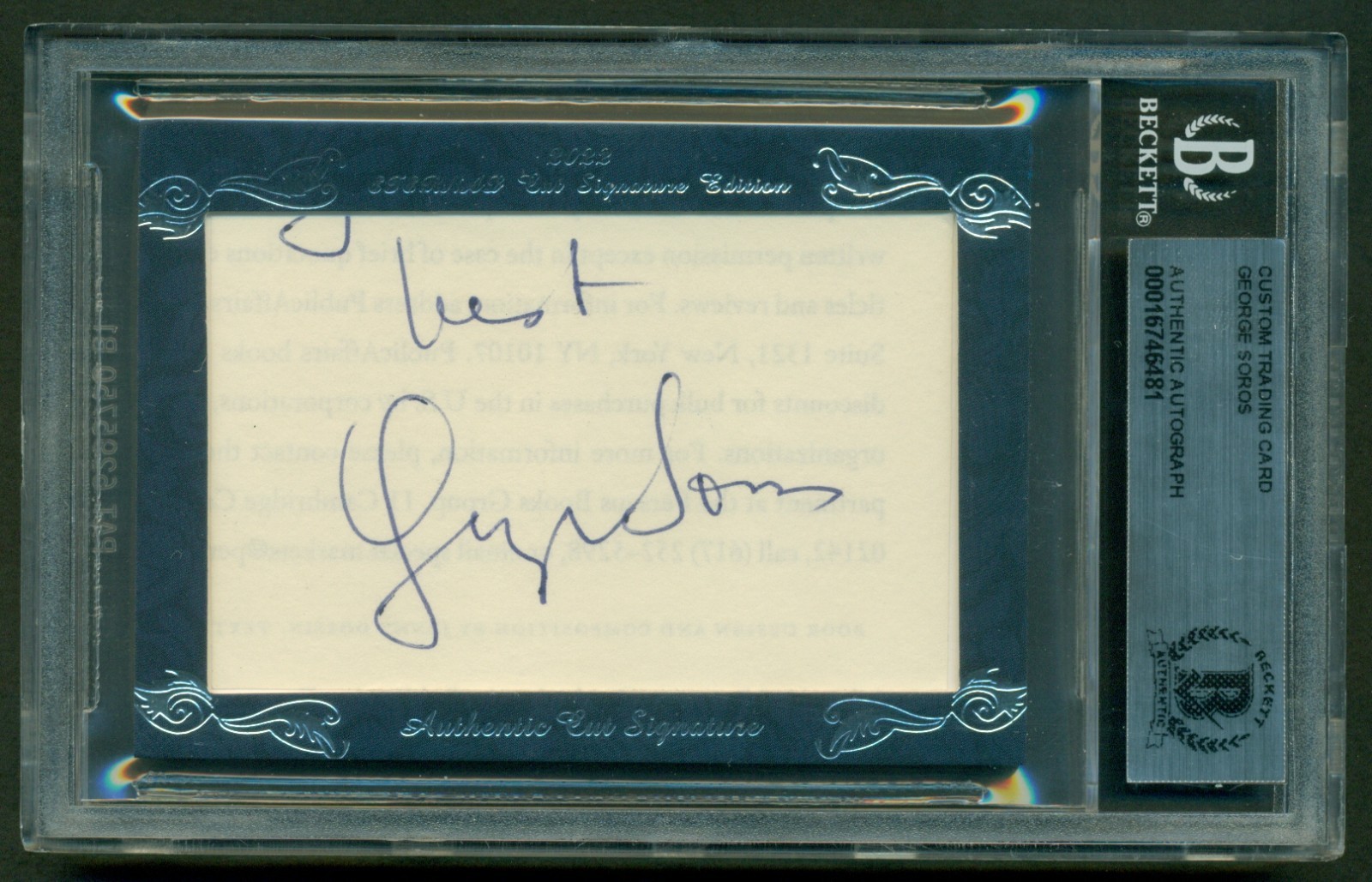 George soros Cut signature card  autograph  BAS/BGS