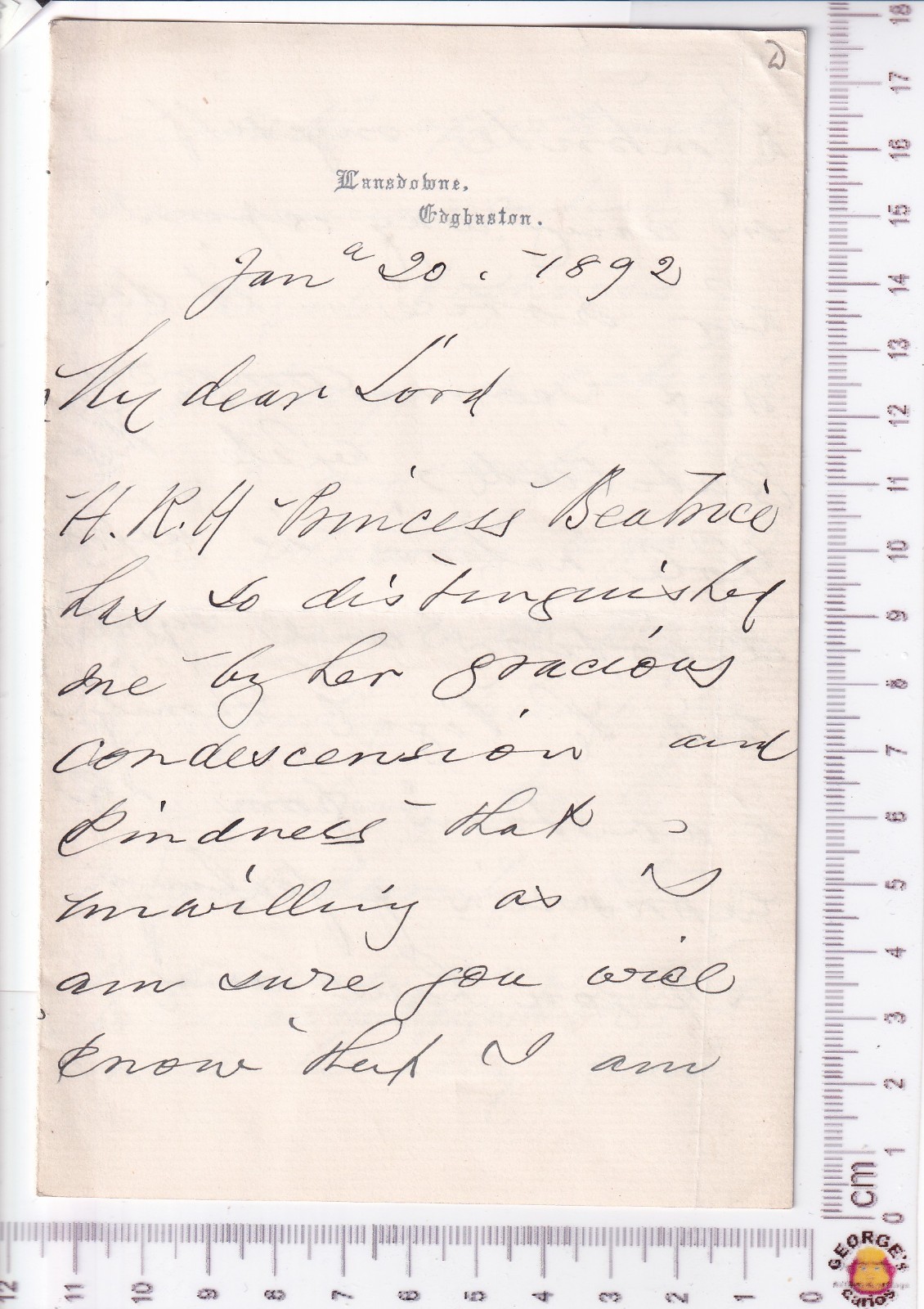 Joseph Henry Shorthouse 4p Letter ALS 1892 Bishop Rochester - Princess Beatrice