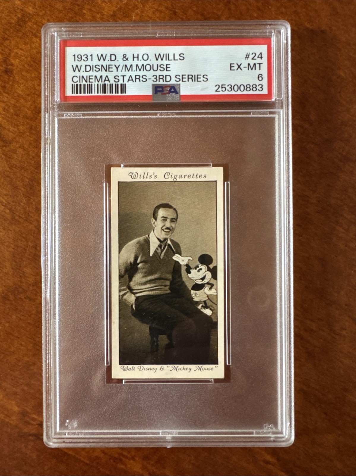 1931 W.D & H.O WILLS CINEMA STARS-#24 WALT DISNEY / MICKEY MOUSE ROOKIE PSA 6