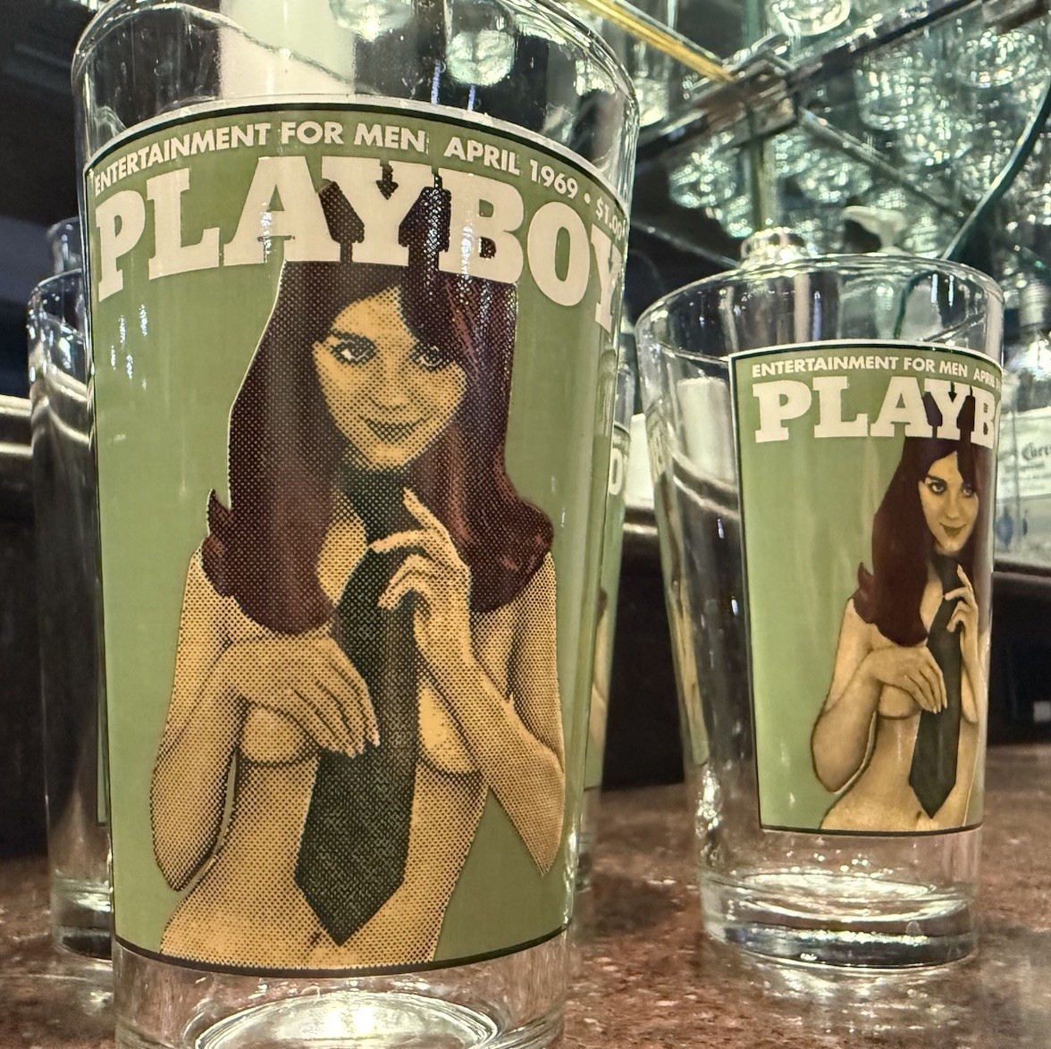 Vintage Playboy 1969 Magazine Cover Highball  Glass Set Of 4 Hugh Hefner Rare