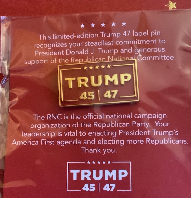 Rare Republican National Committee President Trump 45 - 47 Victory Pin! Sealed!