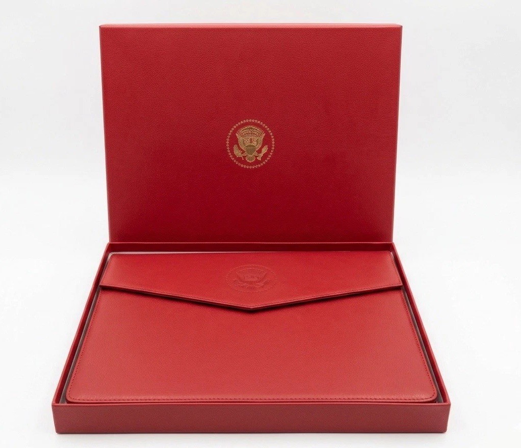 Rare Authentic 1st Term President Donald Trump Signature 15” Red Leather Folder!
