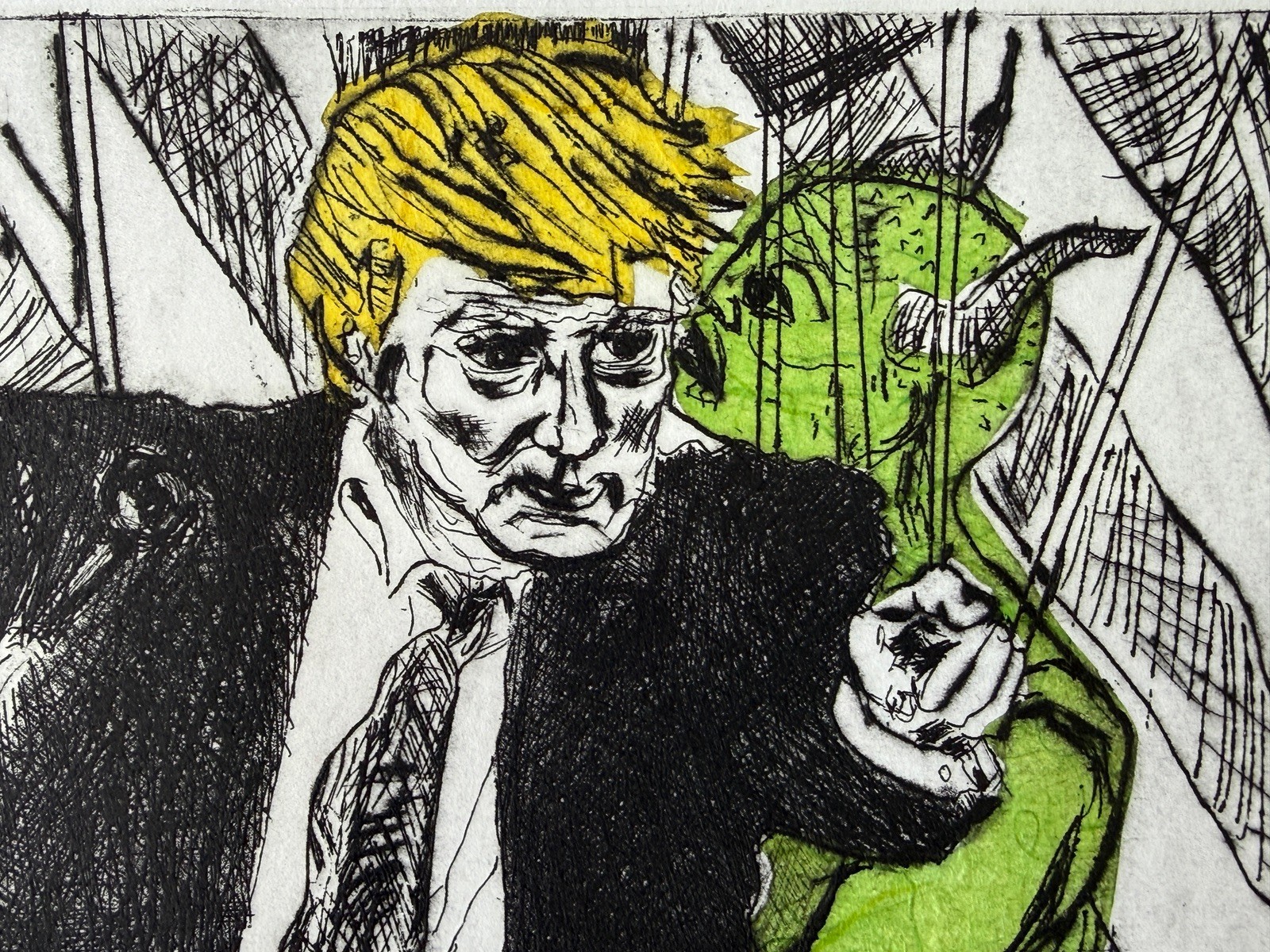 JERRY DIFALCO (PA 1952-2021) Signed & Titled Color Etching, TRUMP and THE DEVIL