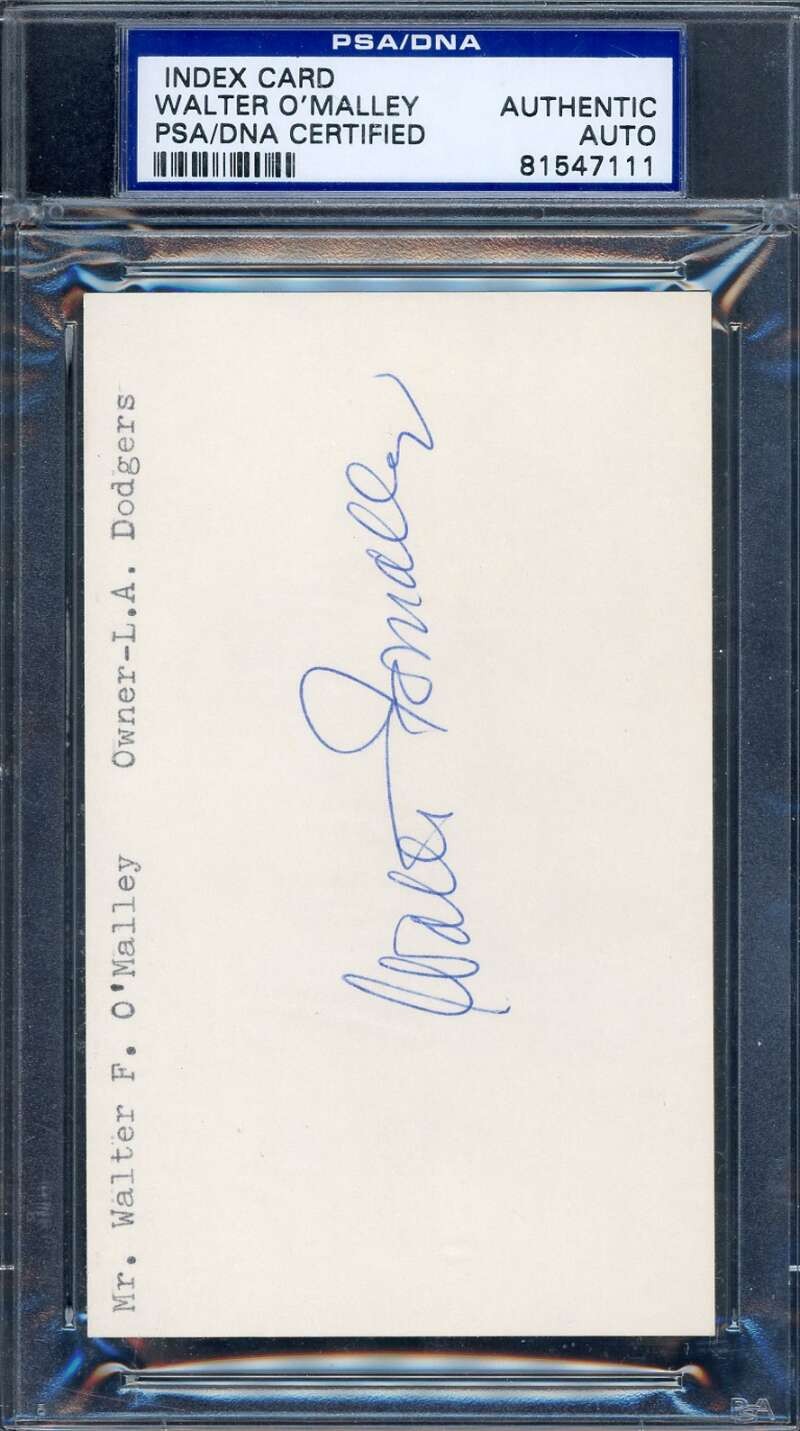 Walter O'Malley PSA DNA Signed 3x5 Index Card Autograph