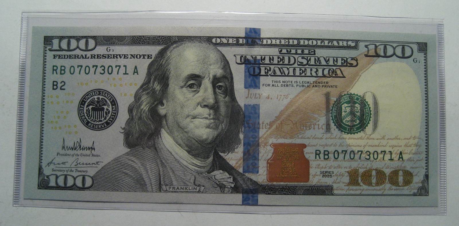 1 Note = $100 Series 2025 President Donald Trump Signed, July 7th Birthday Note