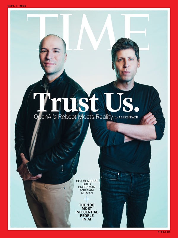 TIME Magazine Mag Sam Altman Greg Brockman  Trust US Open AI Sept 2026 SHIP NOW