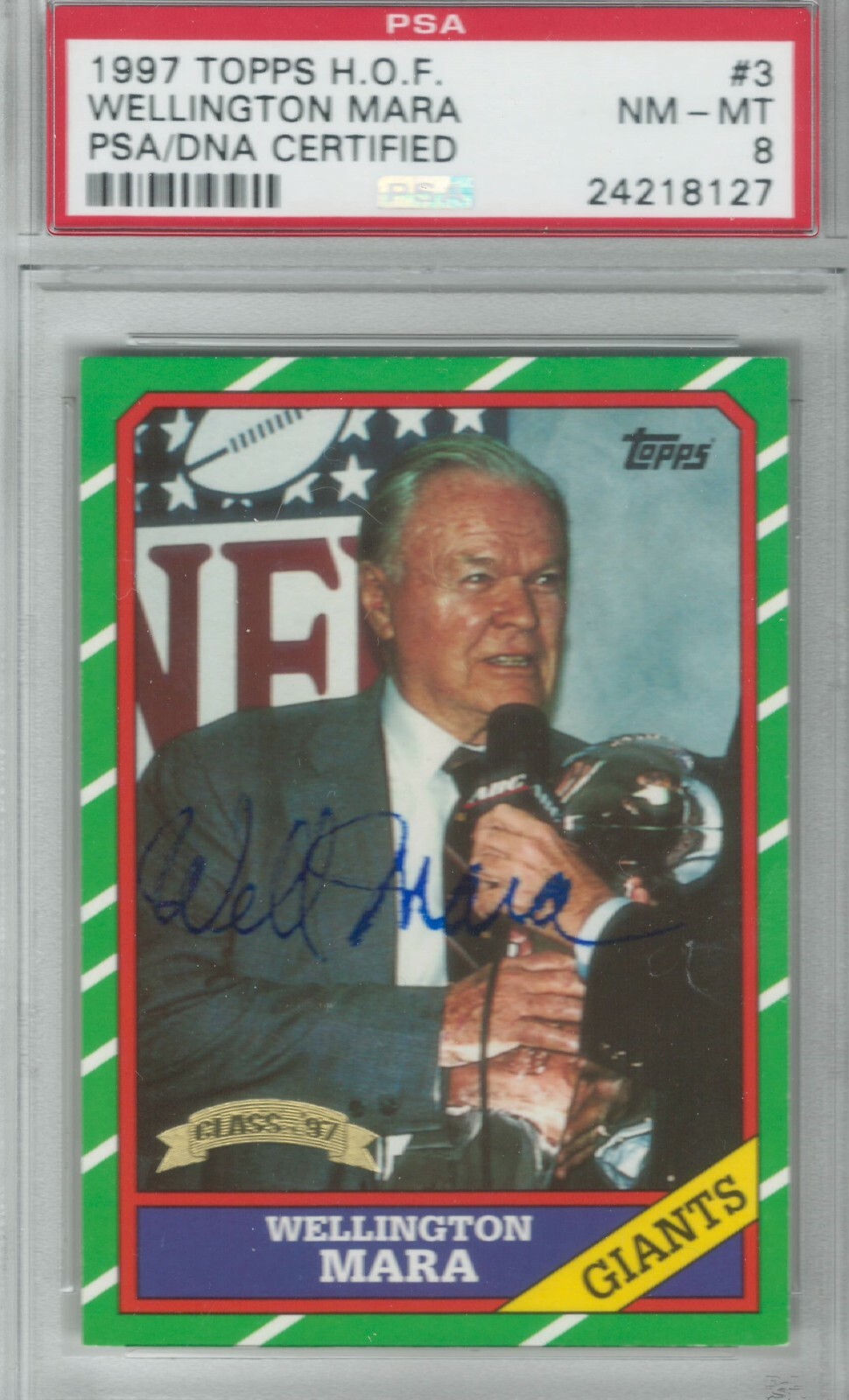 1997 Topps Hall of Fame WELLINGTON MARA RC Rookie Auto Signed PSA DNA 8