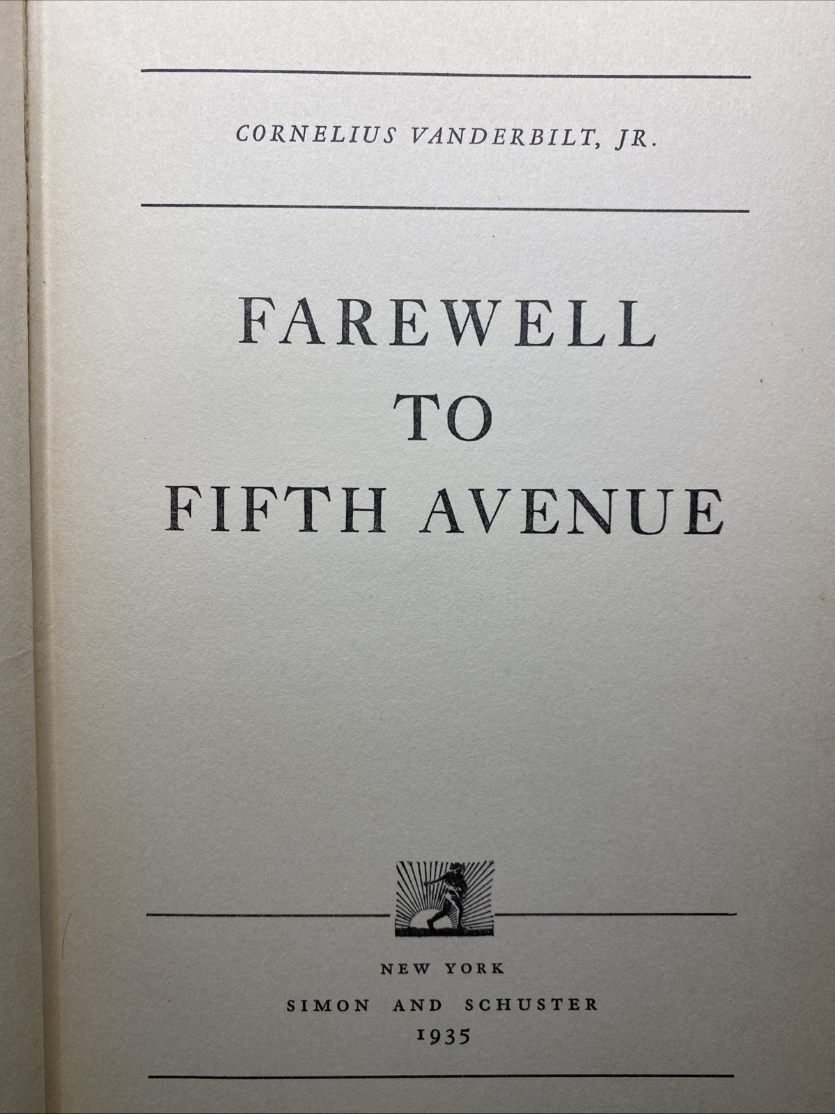 Farewell To Fifth Avenue Cornelius Vanderbilt Jr Signed 1935