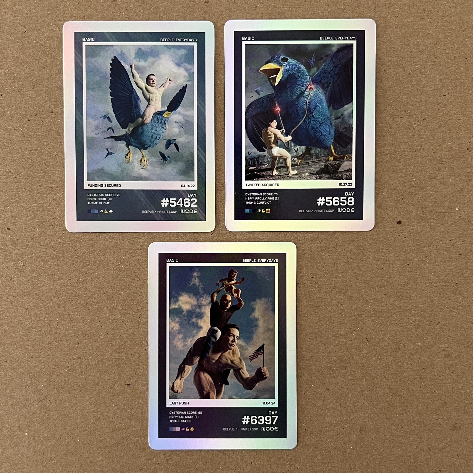 Beeple Everydays *BASIC* Trading Card Lot of (3) Elon Musk #5462 #5658 #6397