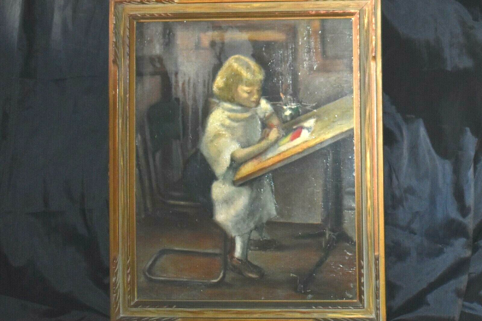 Original Antique PETE Oil on Wood Board Painting John Wanamaker Frame
